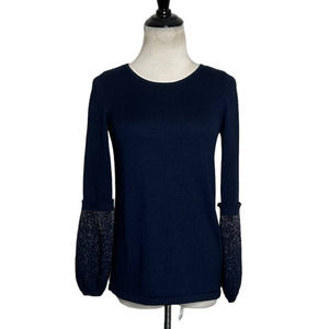 Kaia Collective navy blue long decorated sleeves crew neck sweater size XS